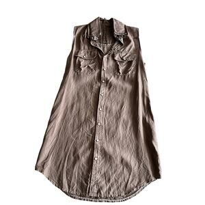 pete & greta Johnny Was Linen Pearl Snap‎ Sleeveless A Line Plum Shirt Dress S
